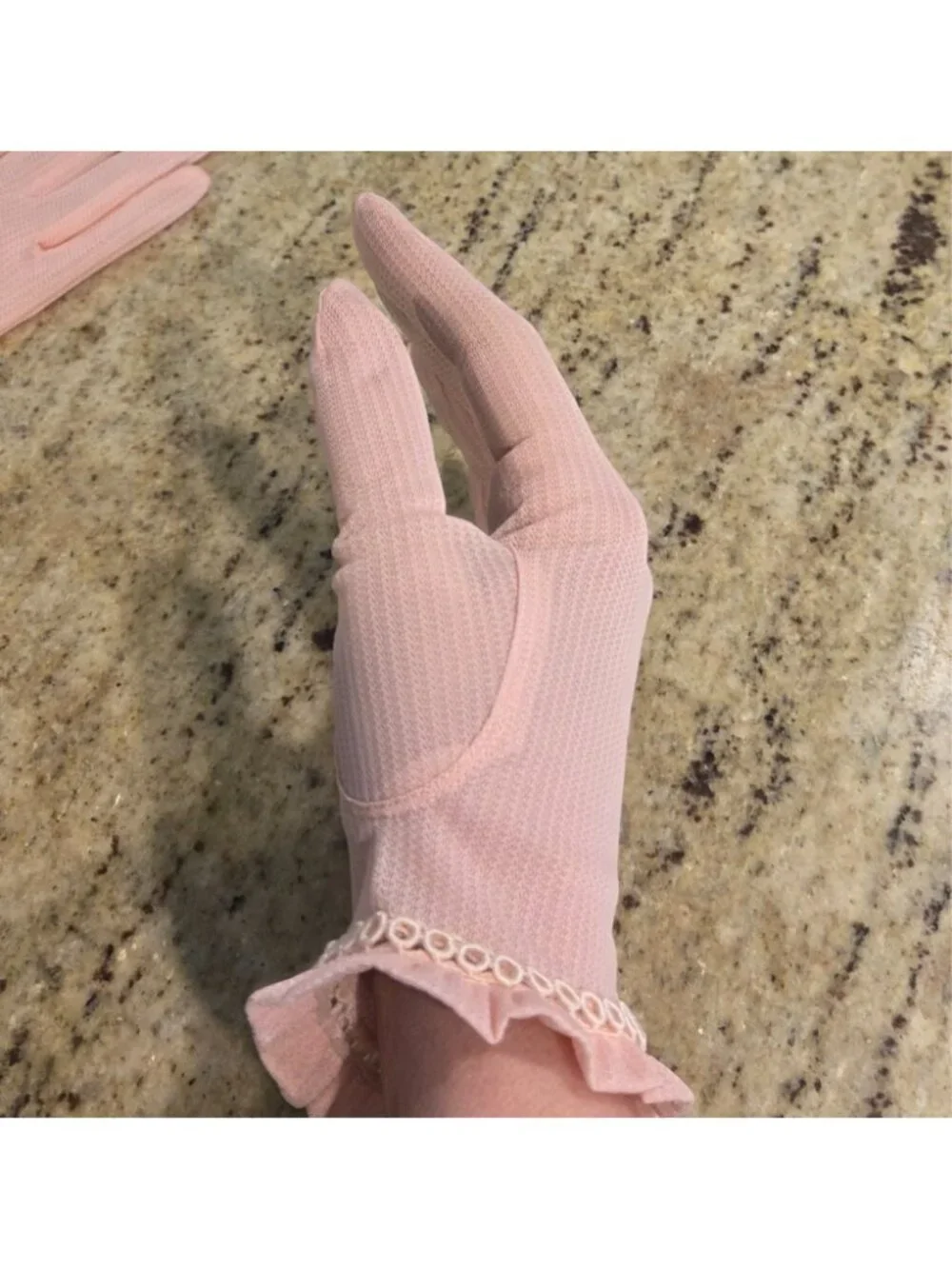 Vintage Womens Size L/XL Pink Nylon Formal Gloves Ruffle Wrist